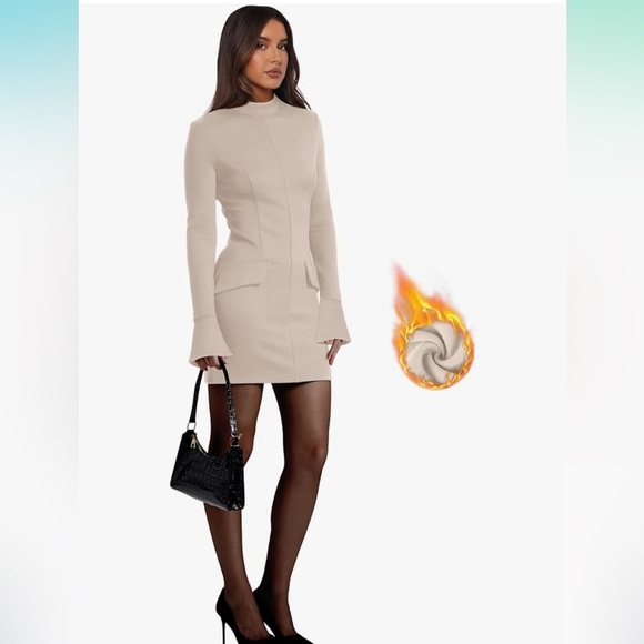 Women's Fall Long Sleeve Mock Neck Dress Basic Party Club Bodycon Mini
Dress - Picture 3 of 4